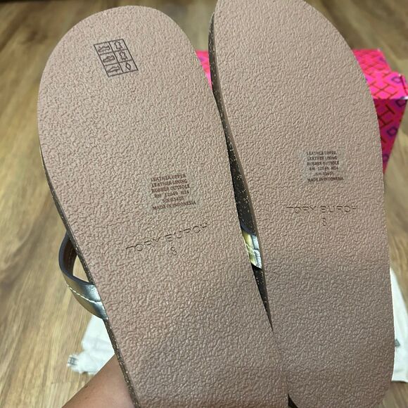 TORY BURCH TB spark gold leather cork miller cloud sandals shoes women’s 8 new - Picture 5 of 8